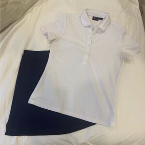 Women golf set - White Polo Shirt + navy skirt